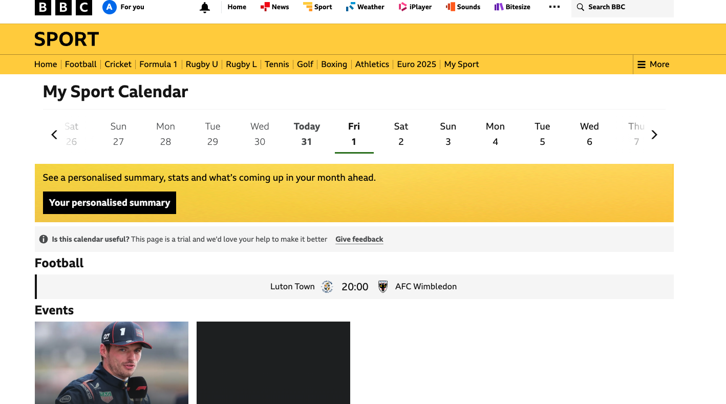 Sport Calendar image